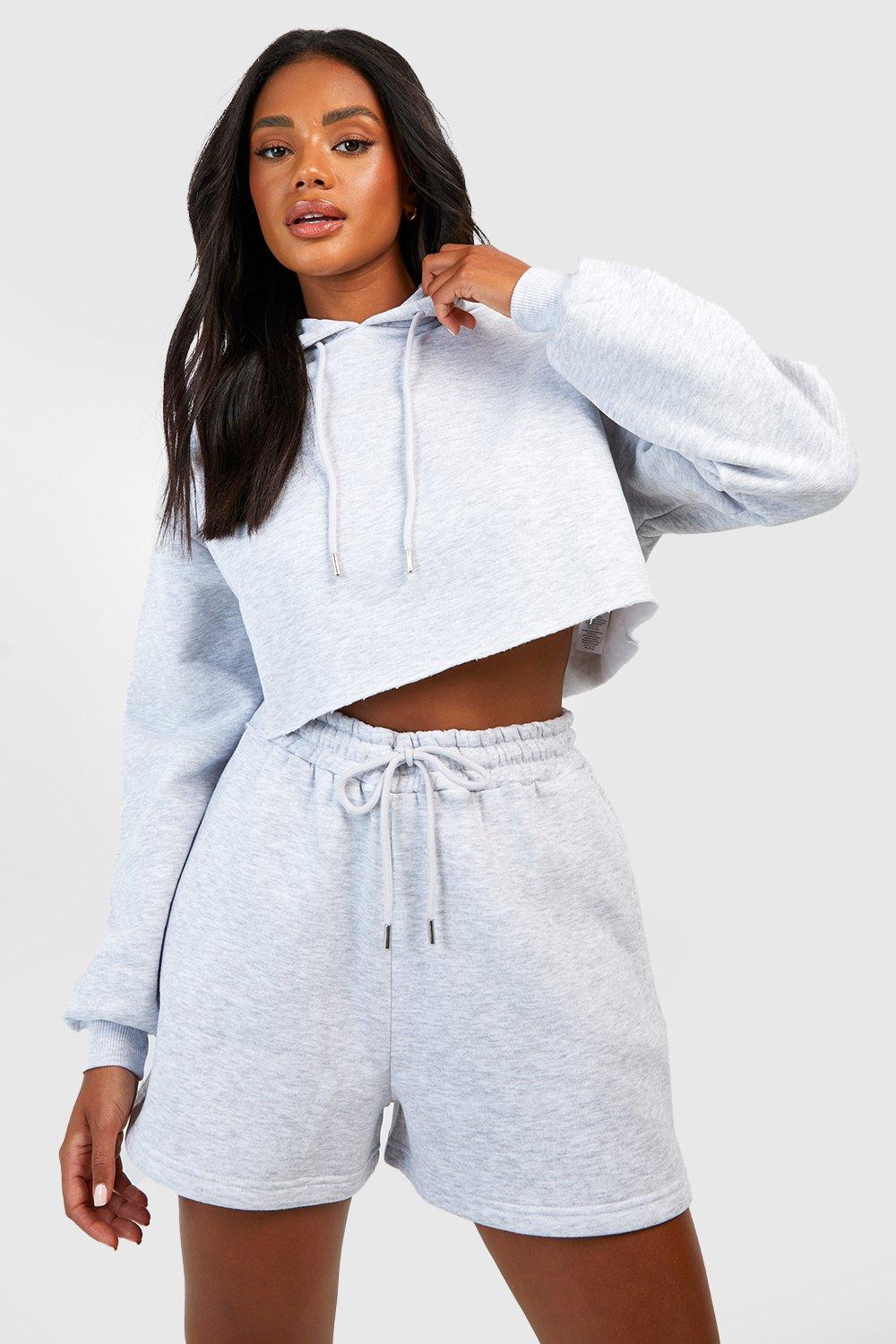 Womens Crop Hoodie Short Tracksuit - Grey - Xs, Grey